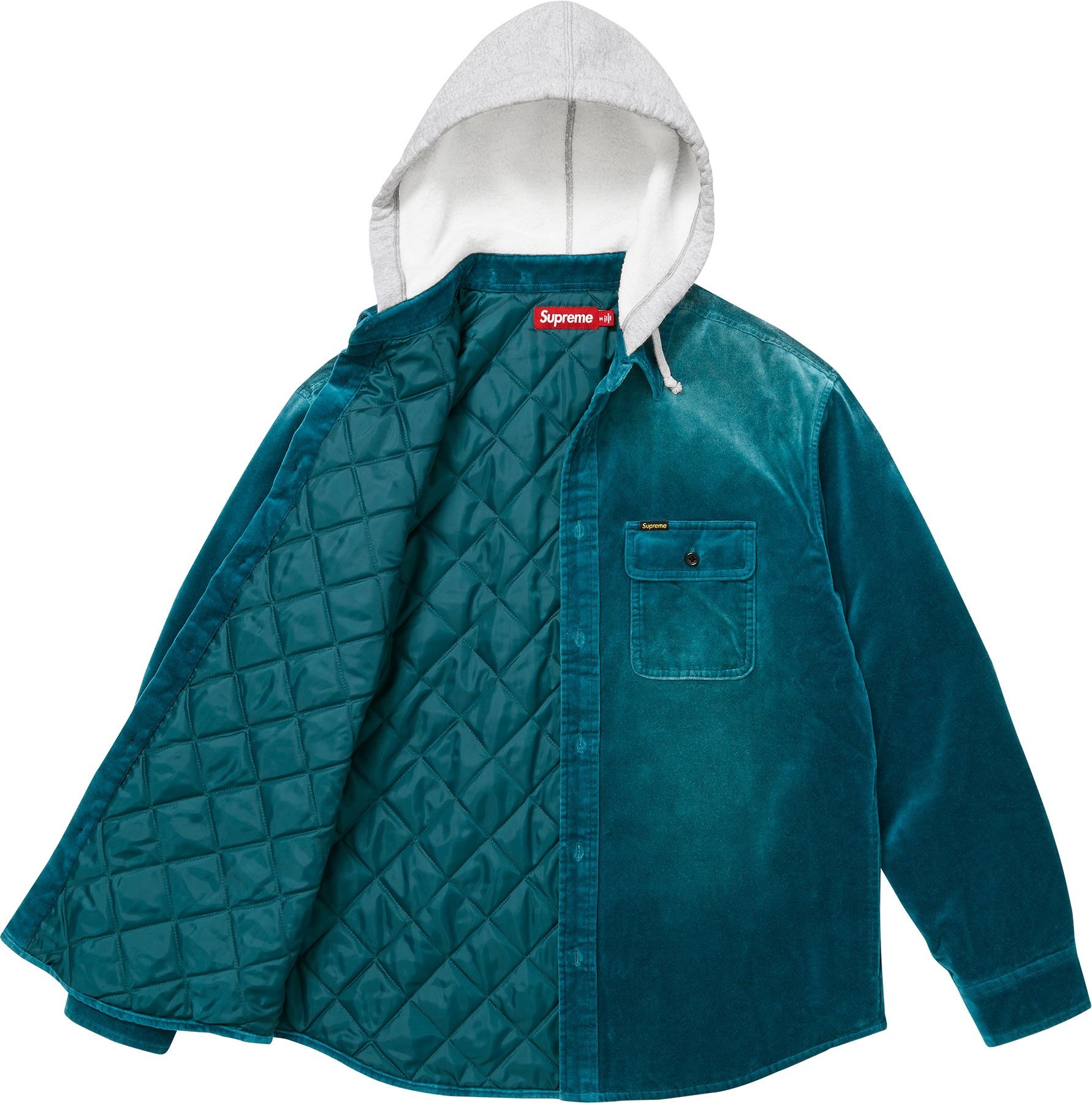 Quilted Lined Hooded Velvet Shirt view 6